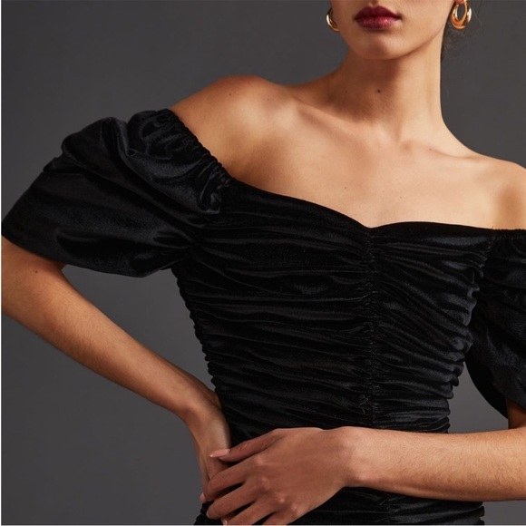 NWT Anthropologie Hutch Black Velvet Ruched Puff Sleeve Mini Dress size 10 - Picture 7 of 16